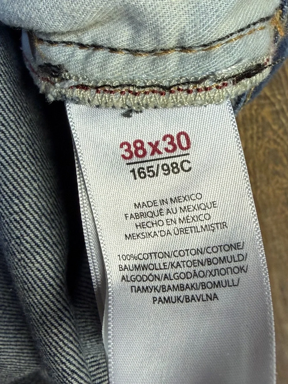Polo Ralph Lauren Hampton Straight Jeans Men 38x30 Blue Denim Whiskered Distress